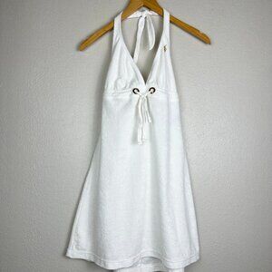 Ralph Lauren Swim Cover-up Terry Cloth Dress White Gold Halter Y2K Size S